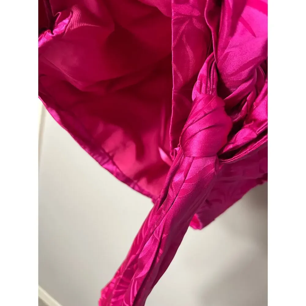Ronny Kobo Giorgia Dress Fuchsia Silk Blend Ruched Wrap Mini Long Sleeve